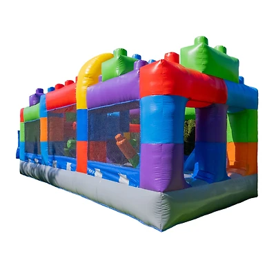 HeroKiddo 20FT Block Party Inflatable Obstacle Course with Air Blower, Commercial Grade 100% Pvc, Outdoor Play, Summer Fun, Kids and Adults