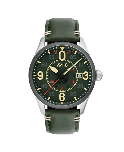 Avi-8 Men's Spitfire Smith Automatic Green Leather Strap Watch, 42mm