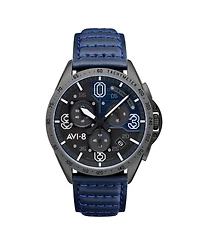 Avi-8 Men's P-51 Mustang Blakeslee Chronograph Blue Leather Strap Watch, 43mm