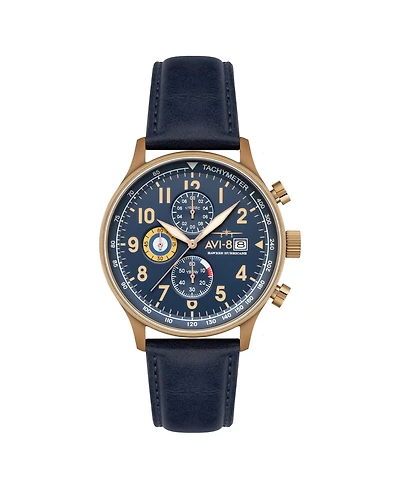 Avi-8 Men's Hawker Hurricane Classic Chronograph Blue Leather Strap Watch