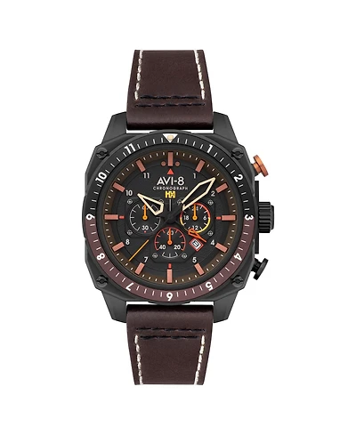 Avi-8 Men's Hawker Hunter Atlas Dual-Time Chronograph Brown Leather Strap Watch
