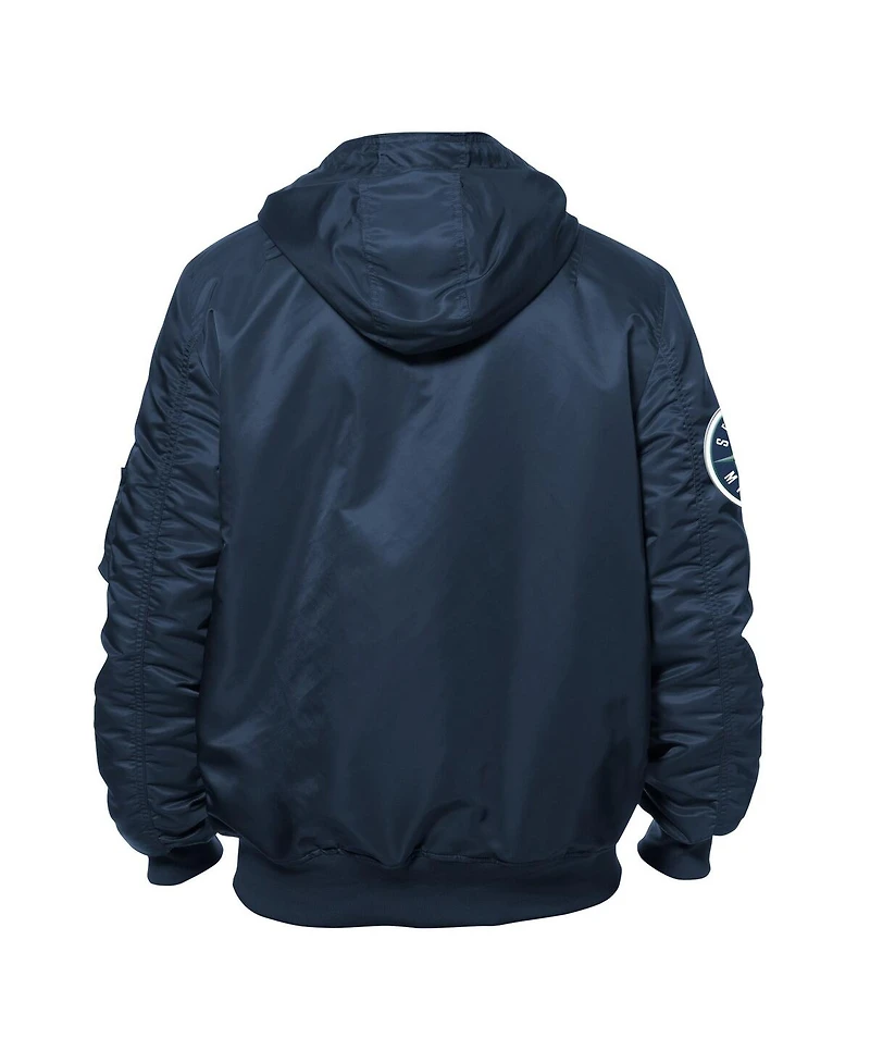 New Era Men's x Alpha Industries Navy Seattle Mariners Current Day Full-Zip Hooded Nylon Bomber Jacket