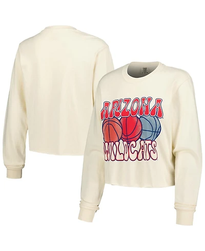 Image One Women's Natural Arizona Wildcats Comfort Colors Basketball Cropped Long Sleeve T-Shirt