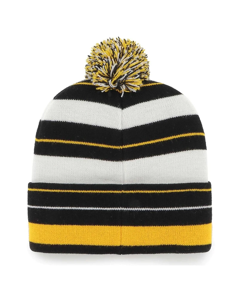'47 Brand Men's Black Pittsburgh Steelers Powerline Cuffed with Pom Knit Hat