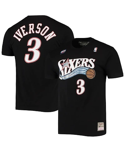 Mitchell & Ness Men's Allen Iverson Black Philadelphia 76ers Hardwood Classics Stitch Name Number T-Shirt