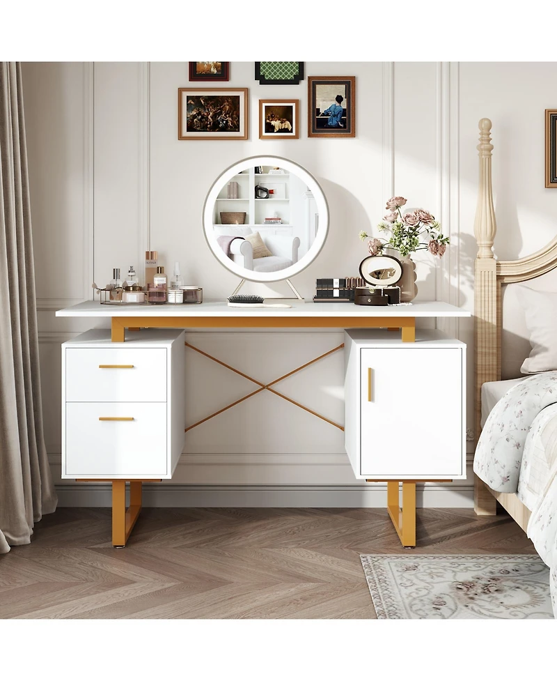 Computer Desk with Floating Desktop and Dual Drawers for Sleek Design and Efficient Storage