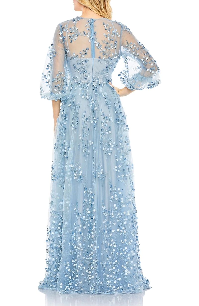 Mac Duggal Women's Embroidered Puff Sleeve A-Line Gown