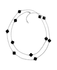 Bling Jewelry White Pink Aqua Blue Black Enamel Flower Strand Necklace 40 Inch