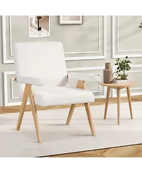1 Pcs Mid-Century Modern Accent Chair with Solid Rubber Wood Frame and Padded Armrests
