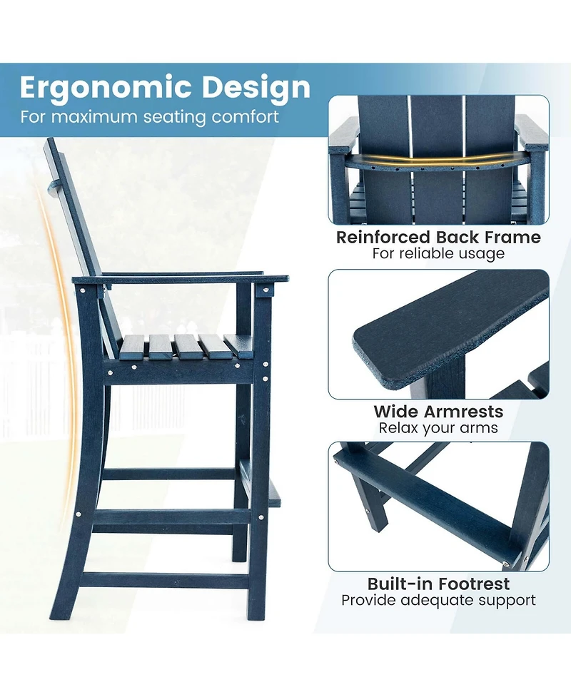 Tall Adirondack Chair with Ergonomic Backrest Armrests & Footrest for Backyard