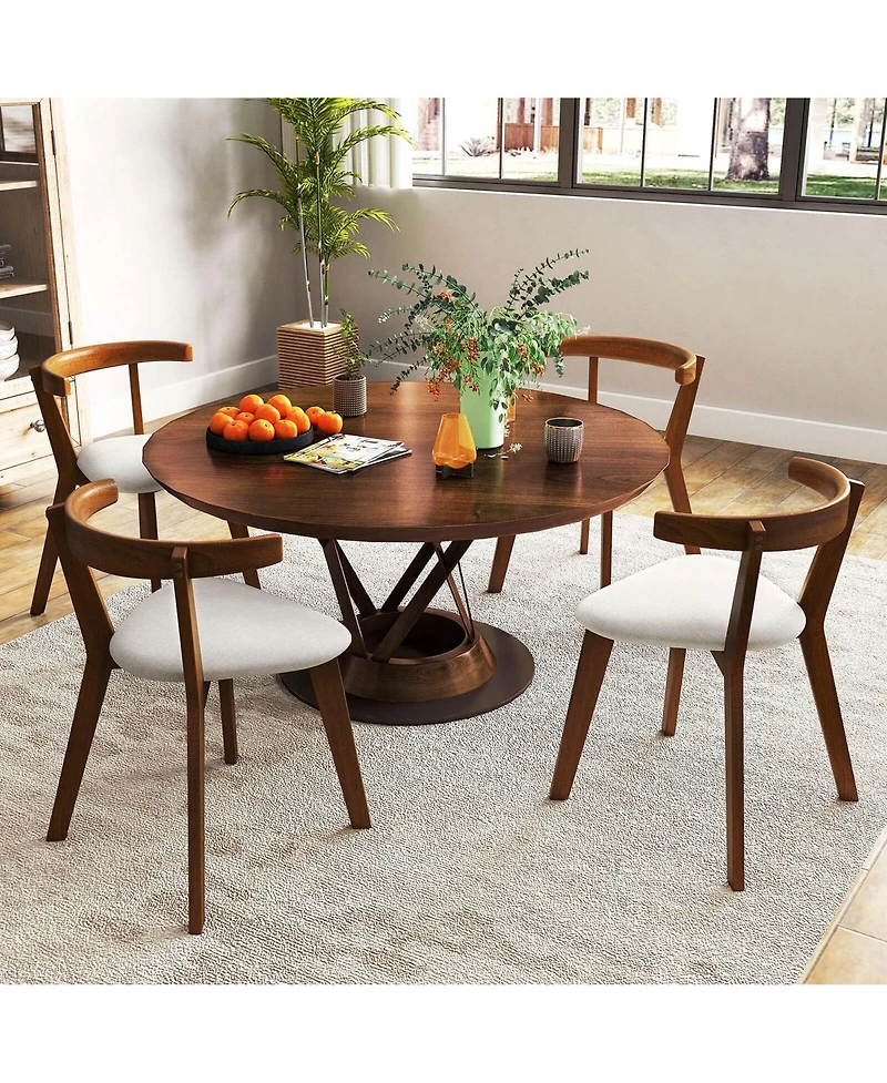 Space-Saving Wood Upholstered Dining Chair Set of 2 with Padded Seat & Curved Back