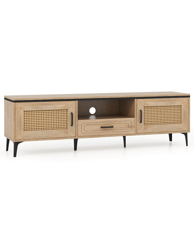 Boho Tv Stand for 65 Inch TVs Modern Entertainment Center with Drawer 2 Storage