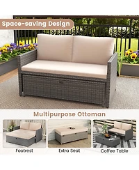 Outdoor Rattan Daybed Wicker Loveseat and 31 Gallon Storage Ottoman