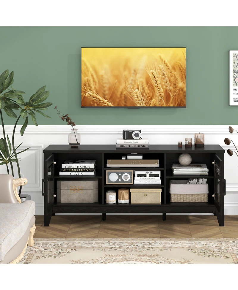 Farmhouse Tv Stand for TVs with Up to 4 Adjustable Shelves and Storage Space