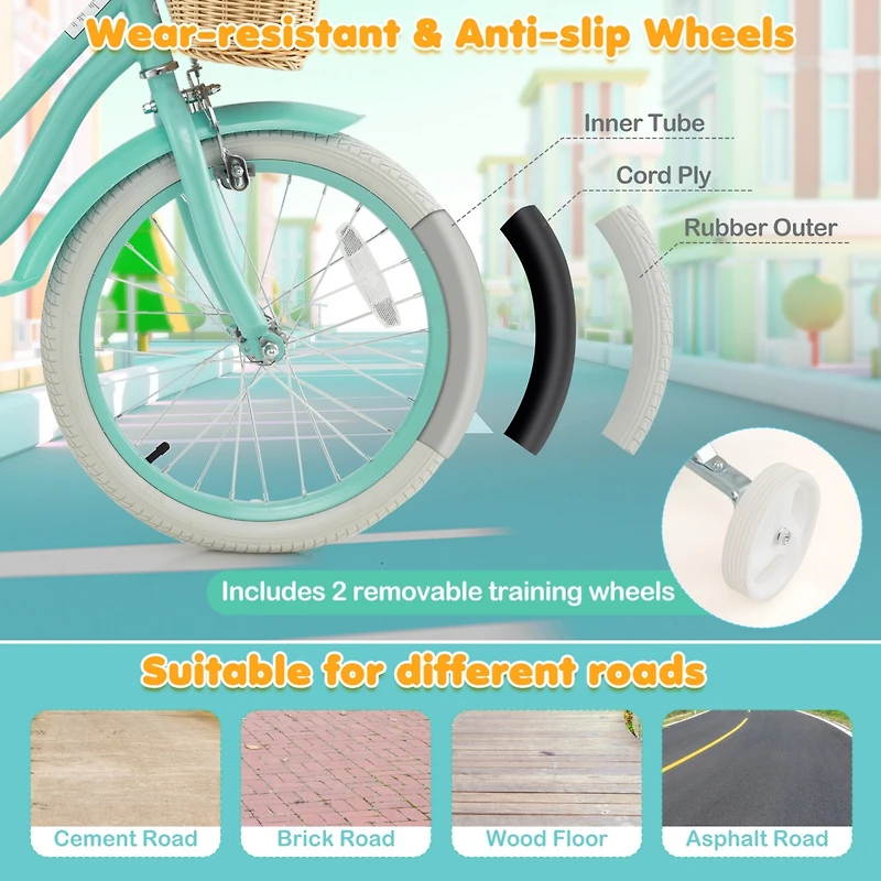 Kids Bike with Training Wheels and Adjustable Handlebar Seat Safe Comfortable Bicycle for Toddlers Young Riders