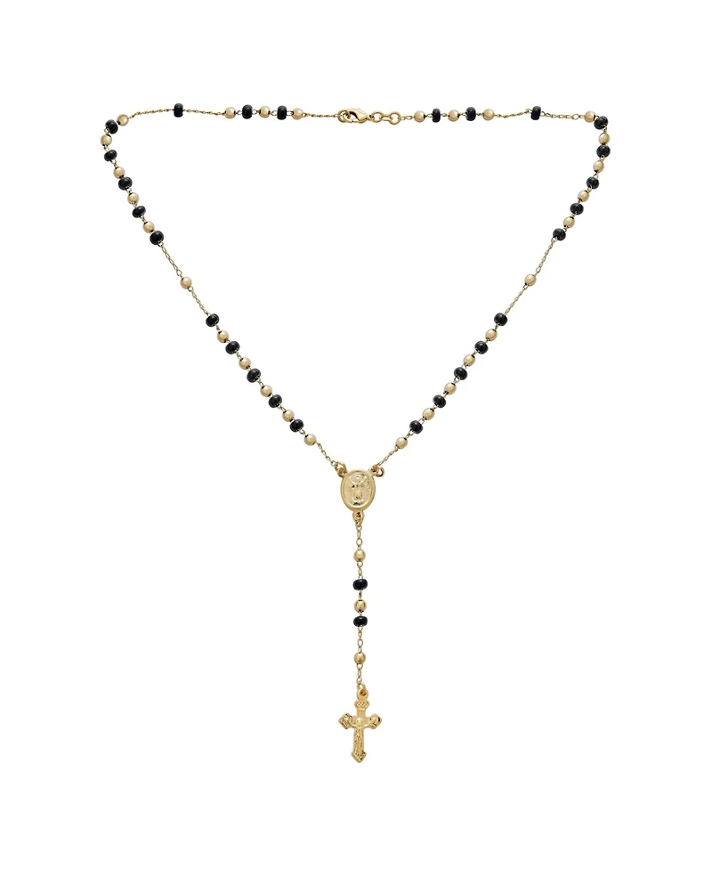 Bling Jewelry Religious Black & Gold Bead Rosary Necklace with Virgin Mary & Crucifix Cross