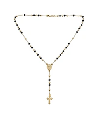 Bling Jewelry Religious Black & Gold Bead Rosary Necklace with Virgin Mary & Crucifix Cross