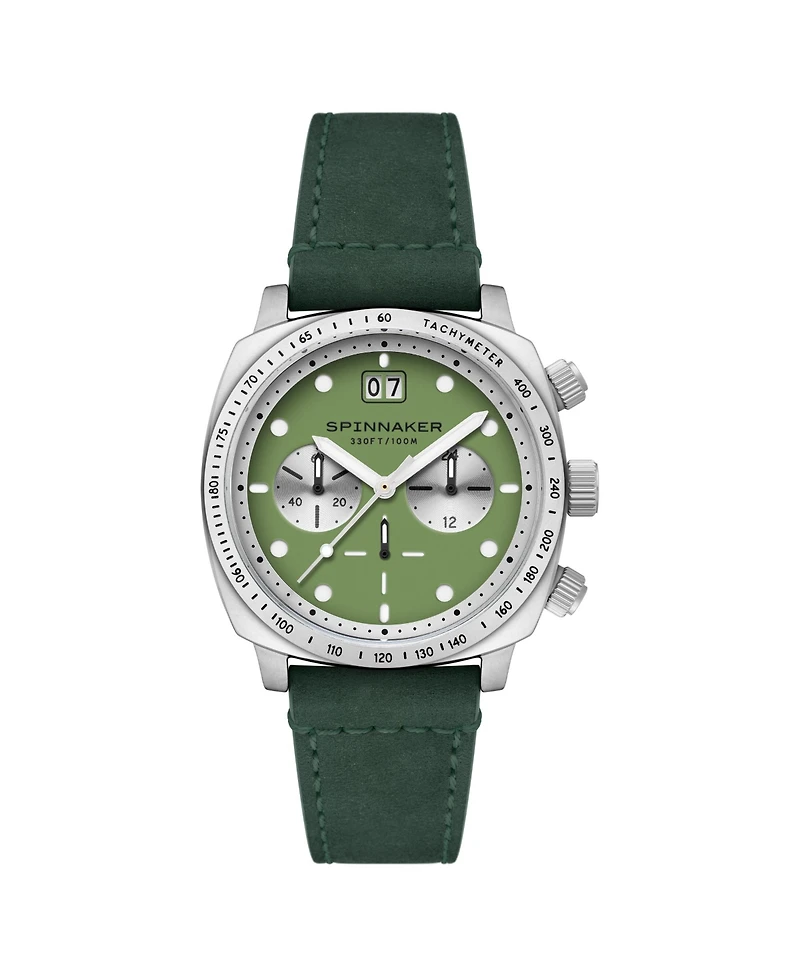 Spinnaker Men's Hull Chronograph Green Leather Strap Watch, 42mm