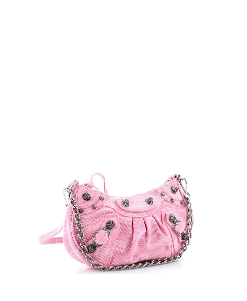 Pre-Owned Balenciaga Mini Le Cagole Giant Studs Shoulder Bag Bb Monogram Denim