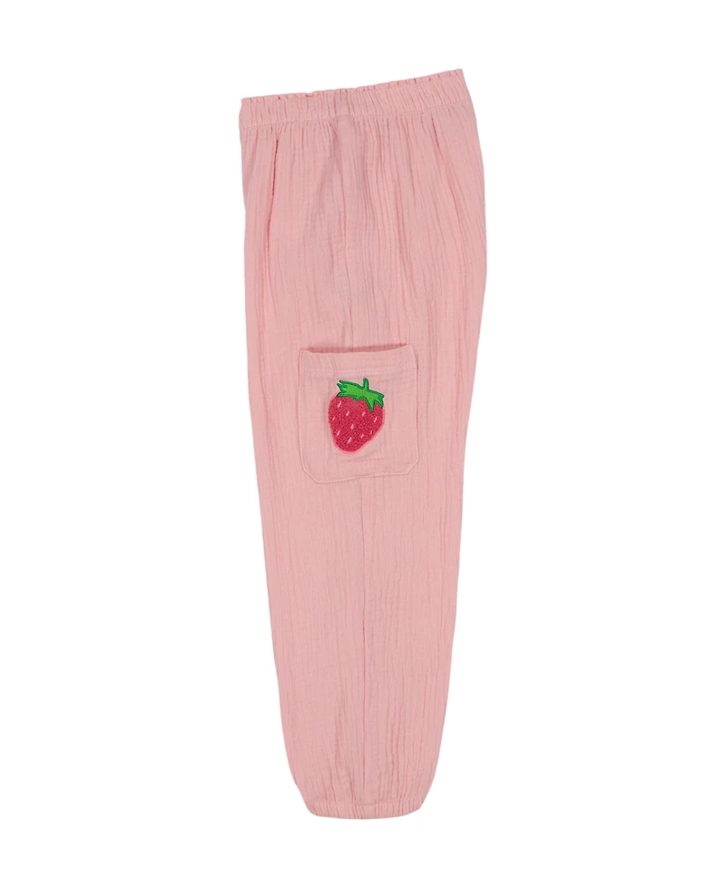 Kids Headquarters Toddler and Little Girls 2-Piece Strawberry Stripes Drawstring Hem Top and Muslin Cargo Pant Set
