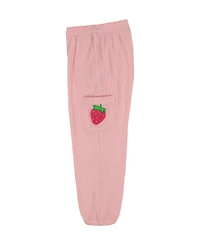 Kids Headquarters Toddler and Little Girls 2-Piece Strawberry Stripes Drawstring Hem Top and Muslin Cargo Pant Set