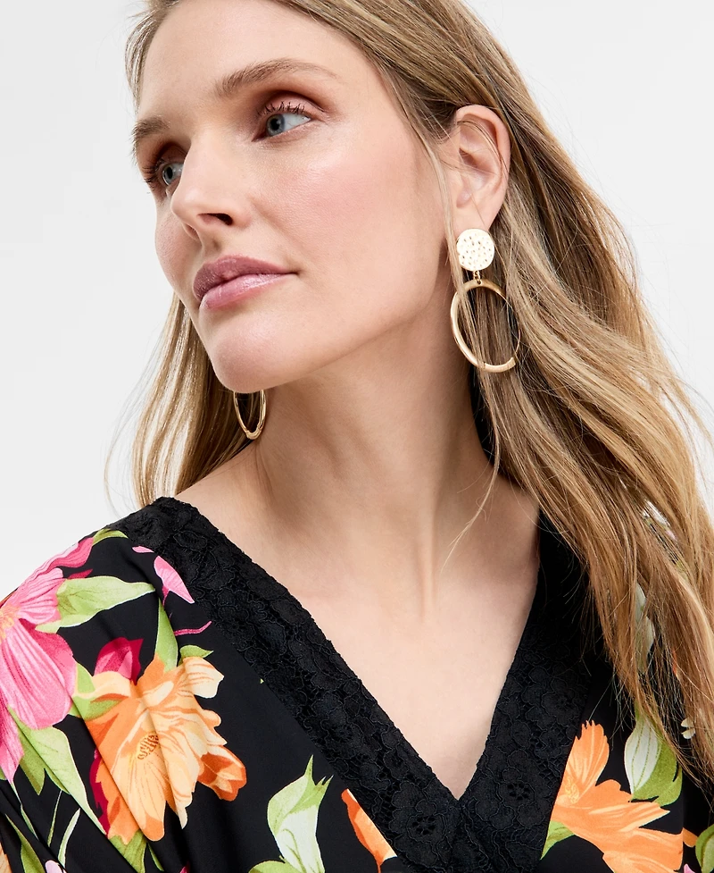 Jm Collection Women's Printed V-Neck Tie-Waist Kaftan Dress, Exclusively at Macy's