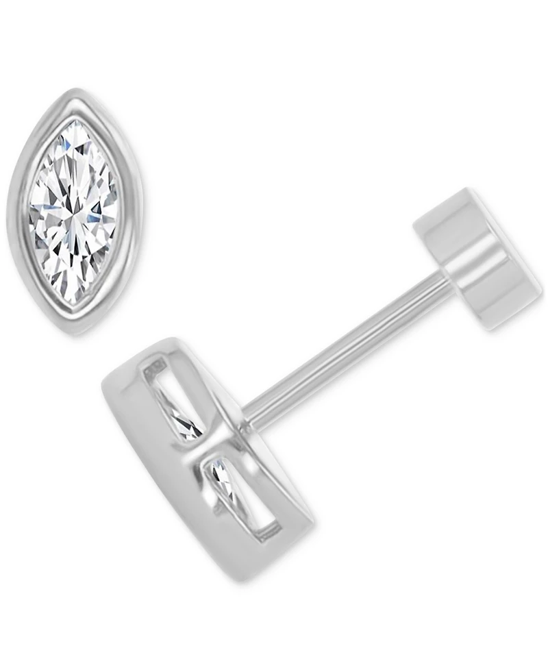 Cubic Zirconia Marquise Bezel Screw Back Stud Earrings in Sterling Silver
