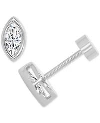 Cubic Zirconia Marquise Bezel Screw Back Stud Earrings in Sterling Silver