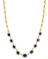 Effy Sapphire (6-3/4 ct. t.w.) & Diamond (2-1/10 ct. t.w.) Graduated Halo 18" Collar Necklace in 14k Gold