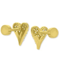 Cubic Zirconia Pave Heart Stud Earrings in 14k Gold-Plated Sterling Silver