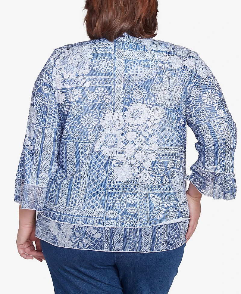 Alfred Dunner Plus Flower Power Lacey Floral Patchwork Crew Neck Top