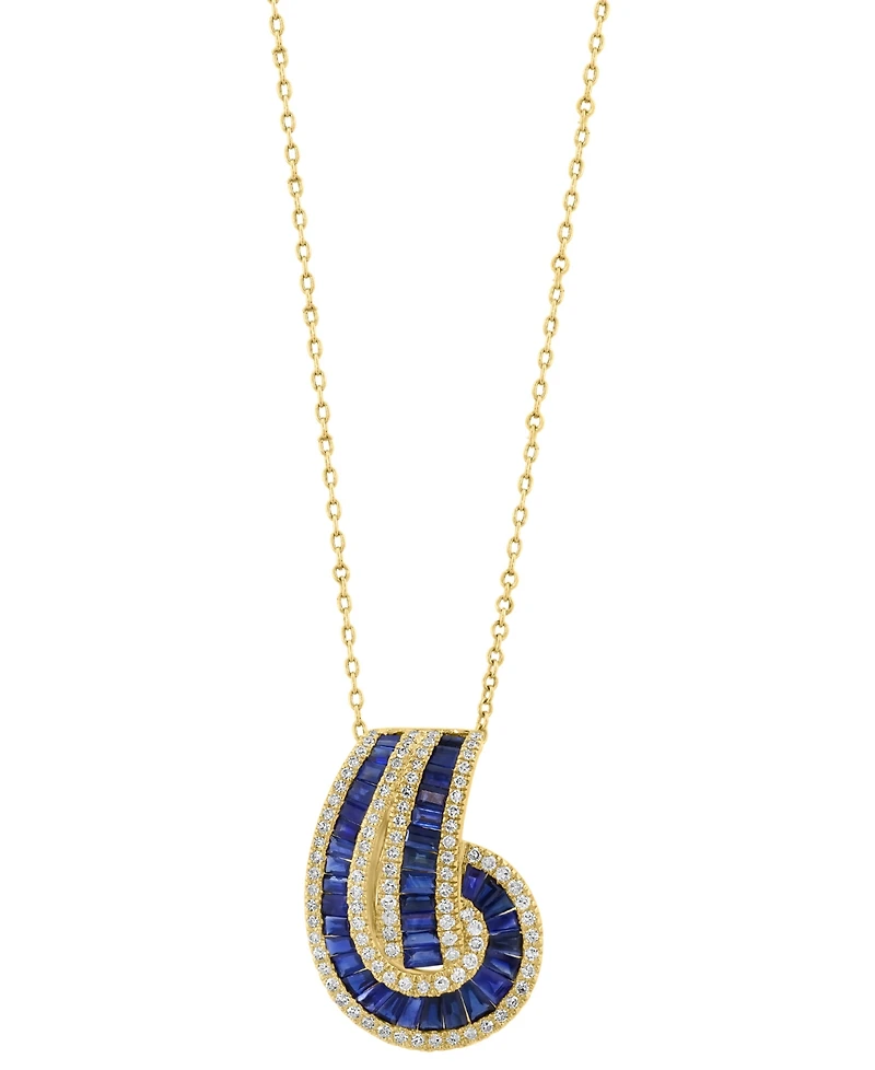 Effy Sapphire (2-1/3 ct. t.w.) & Diamond (3/8 ct. t.w.) Baguette Knot 18" Pendant Necklace in 14k Gold