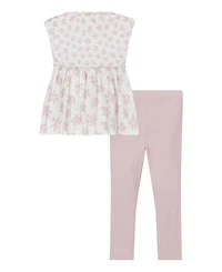 Calvin Klein Toddler and Little Girls 2-Piece Mixed Print Floral Tunic Ribbed Stretch Leggings Sets