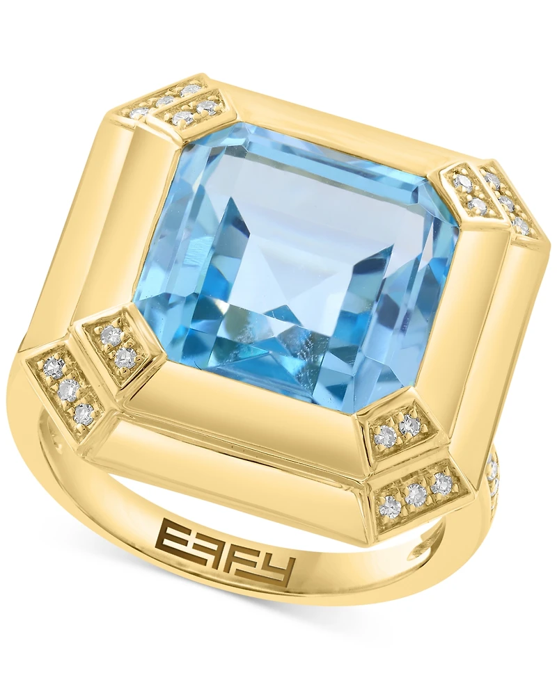 Effy Sky Blue Topaz (12-1/2 ct. tw.) & Diamond (1/8 ct. t.w.) Ring in 14k Gold-Plated Sterling Silver
