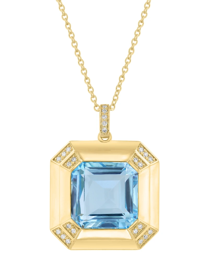 Effy Sky Blue Topaz (12-1/2 ct. t.w.) & Diamond (1/20 ct. t.w.) 18" Pendant Necklace in 14k Gold over Silver