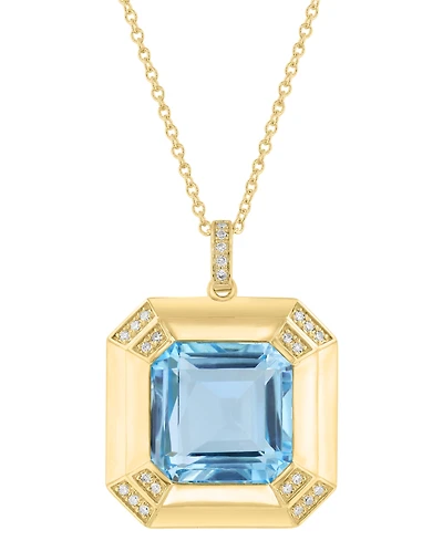 Effy Sky Blue Topaz (12-1/2 ct. t.w.) & Diamond (1/20 ct. t.w.) 18" Pendant Necklace in 14k Gold over Silver