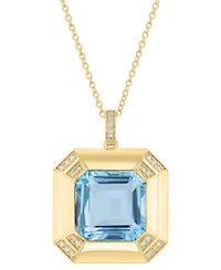 Effy Sky Blue Topaz (12-1/2 ct. t.w.) & Diamond (1/20 ct. t.w.) 18" Pendant Necklace in 14k Gold over Silver