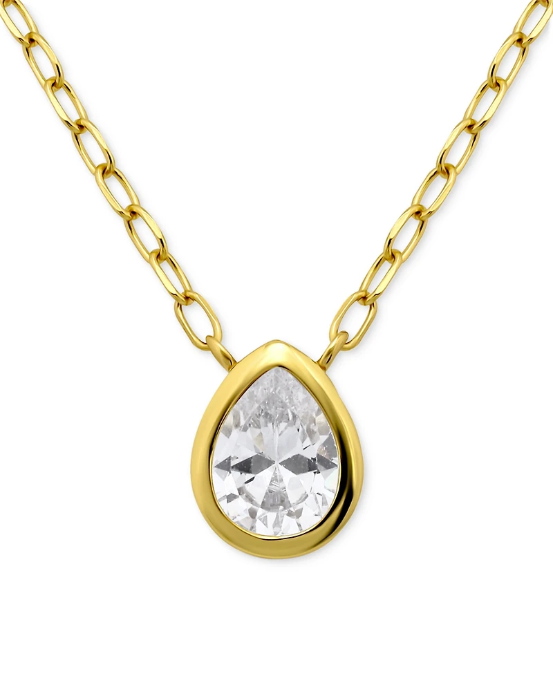 Giani Bernini Cubic Zirconia Pear Bezel Pendant Necklace, 16" + 2" extender, Exclusively at Macy's