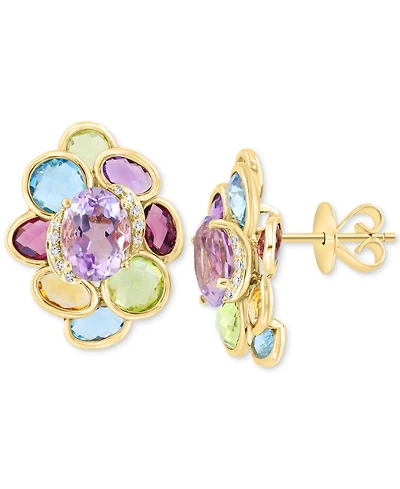 Effy Multi-Gemstone (7-3/4 ct. tw.) & Diamond (1/20 ct. t.w.) Cluster Stud Earrings in 14k Gold
