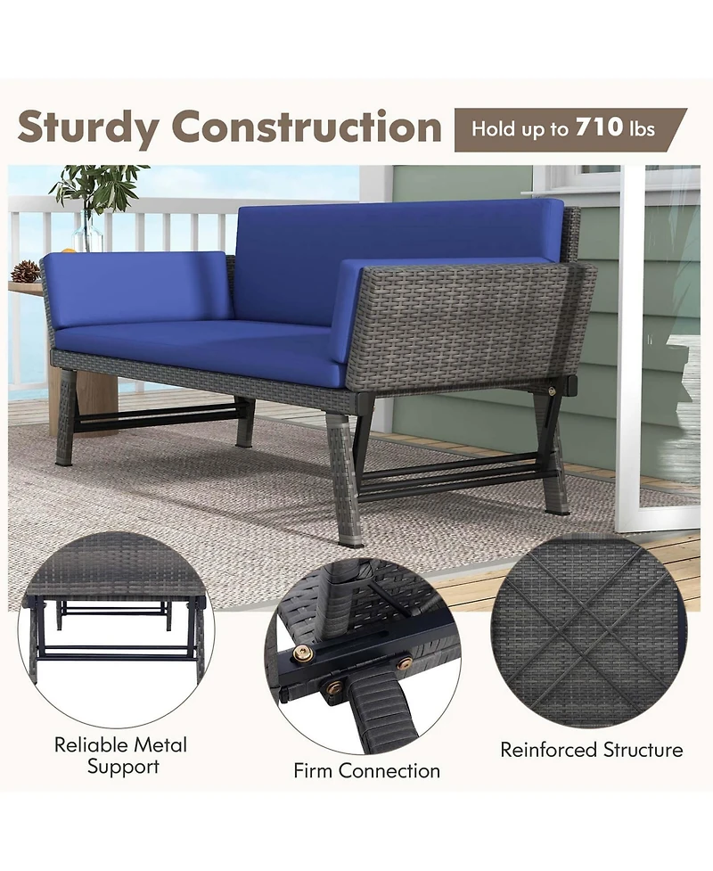 Outdoor Convertible Sofa Daybed with Adjustable Armrests Removable Cushions
