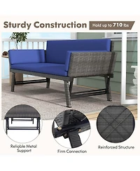 Outdoor Convertible Sofa Daybed with Adjustable Armrests Removable Cushions