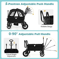 Slickblue Kids 2-Seater Collapsible Wagon Stroller with Push Pull Handle and Adjustable Bar