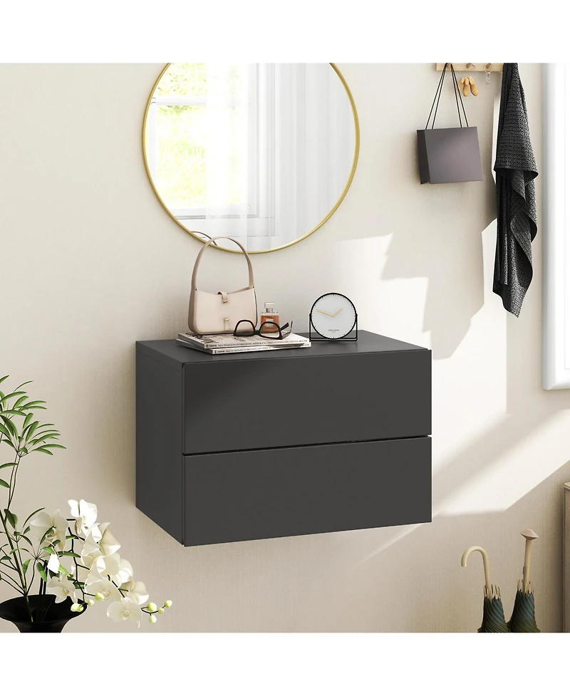 Floating Nightstand with Drawers and Storage Shelf