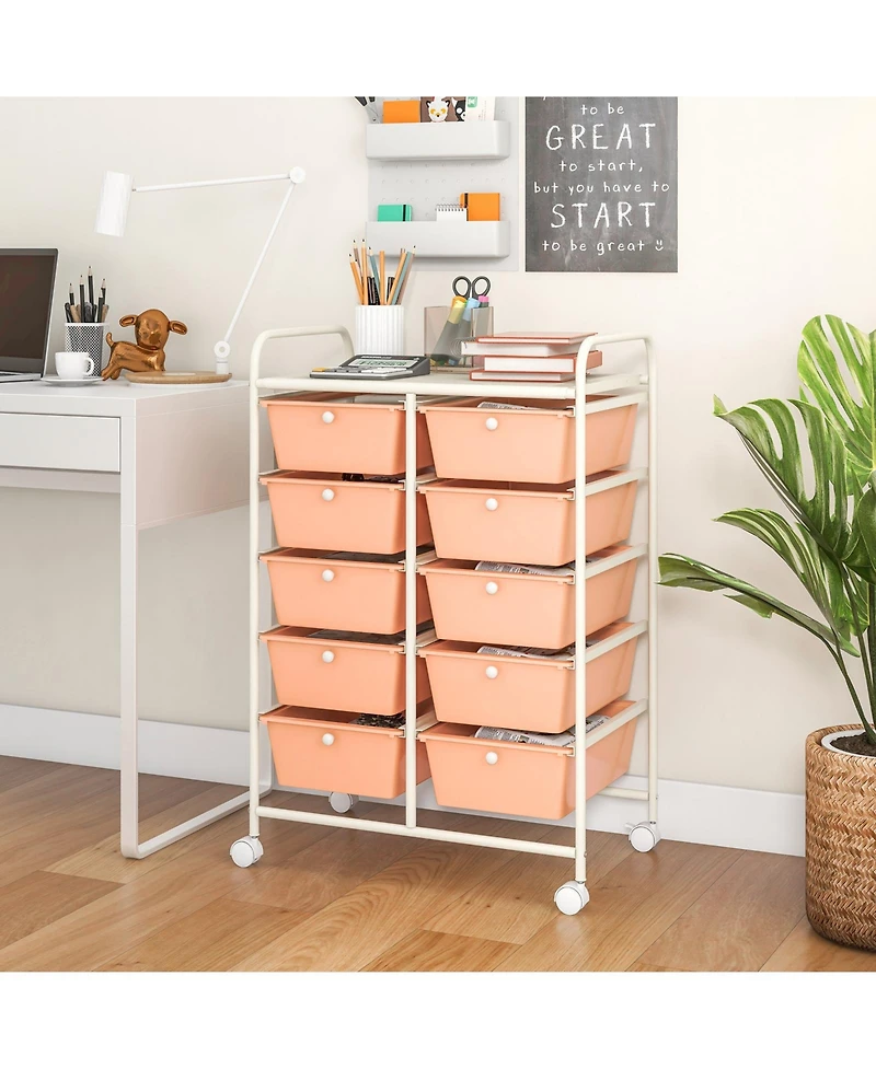 10-Drawer Rolling Storage Cart Spacious and Portable Storage Organizer for Home or Office