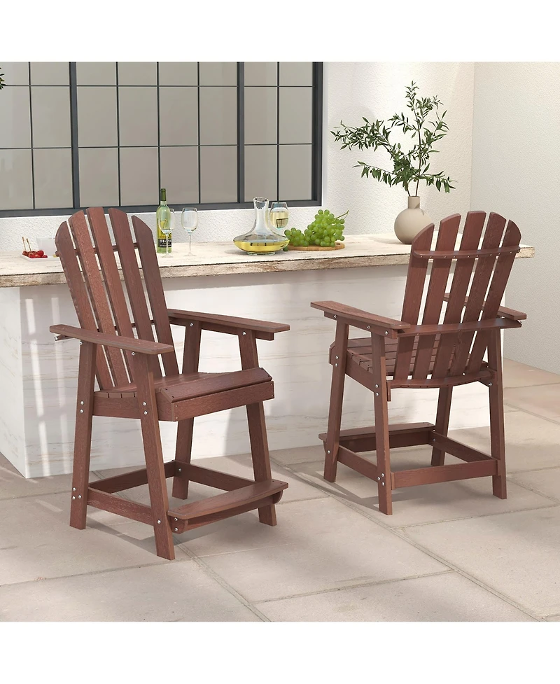 Gymax Tall Bar Stool Hdpe Patio Chair w/ Armrest Footrest Home Indoor Outdoor