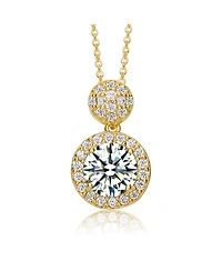 Sterling Silver 14K Gold Plated with Clear Round Cubic Zirconia Halo Necklace