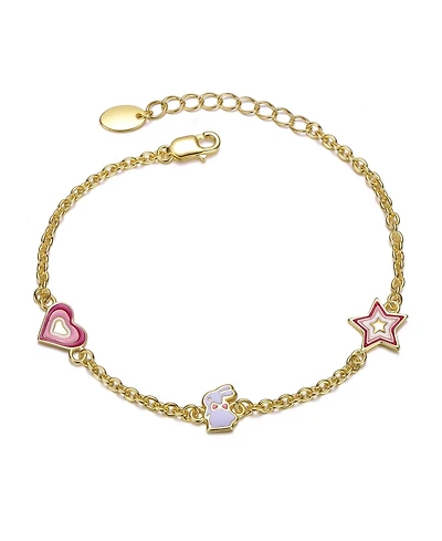 GiGiGirl Sterling Silver 14K Gold Plated with Heart, Star, and Bunny Charm Bracelet