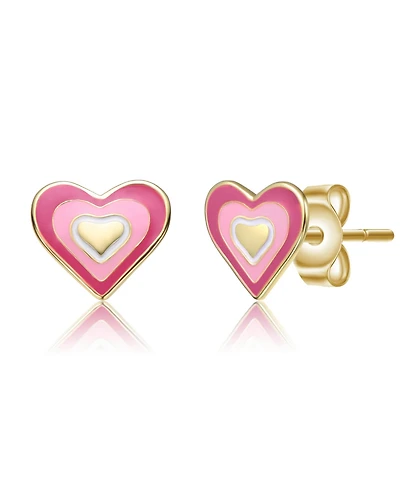 GiGiGirl Sterling Silver 14K Gold Plated 8MM Colored Enamel Heart Stud Earrings