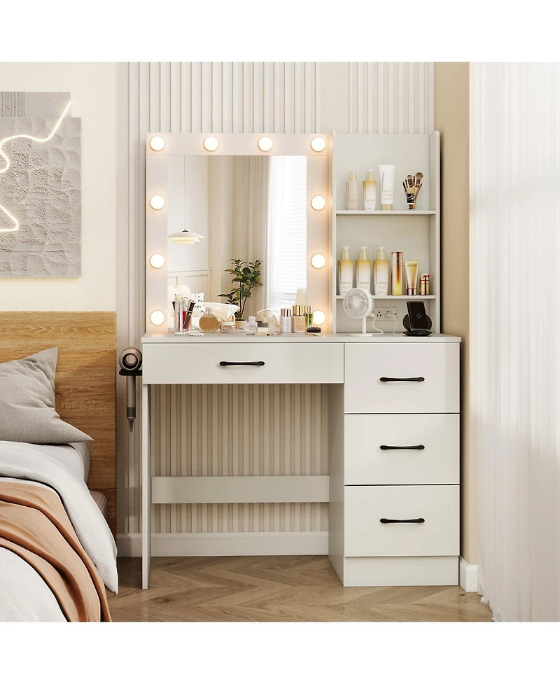 Vanity Desk with 3-Color Lights and Power Outlets