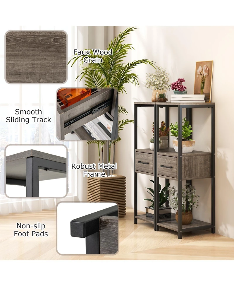 3-Tier Tall Plant Stand with Drawer Stylish Storage and Display for Balcony or Office